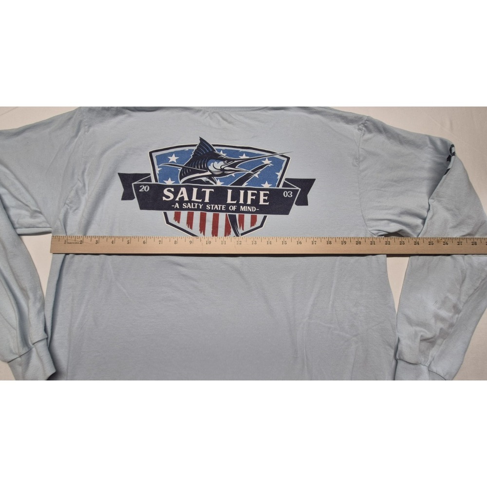 Salt Life Men's Marlin State of Mind light Blue Pocket Long Sleeve T-Shirt - Lg - Picture 11 of 12